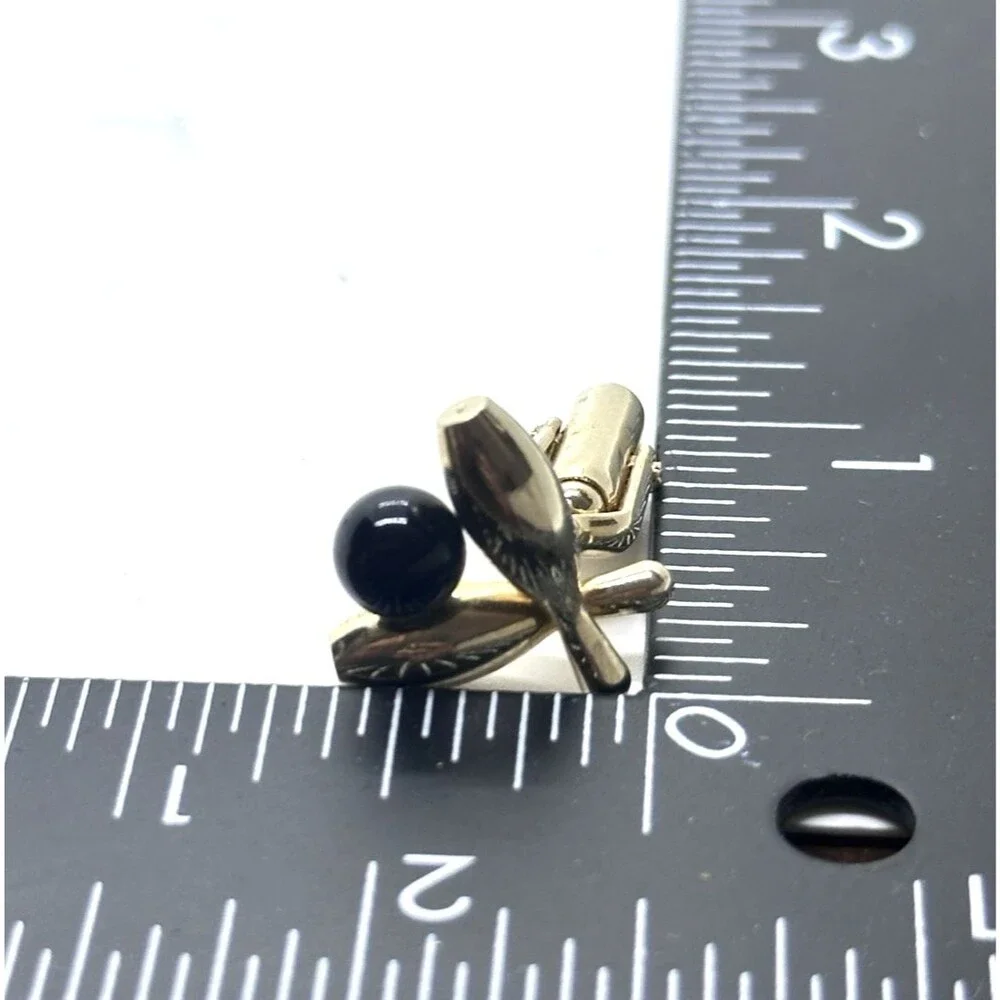 Vintage Bowling Cuff Links GOLD TONE Pins Black Ball 1960's Anson